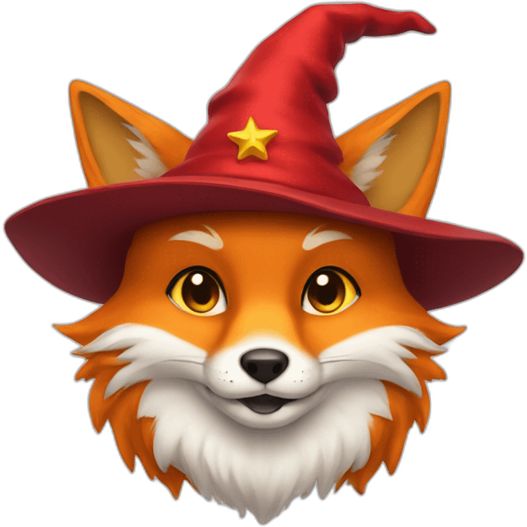 Cute fox with a red wizard hat with yellow stars emoji