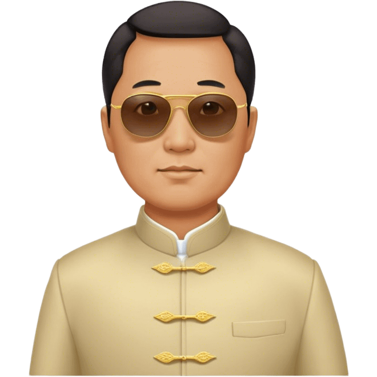 Middle aged Kim Jung Il wearing mao suit and large sunglasses emoji