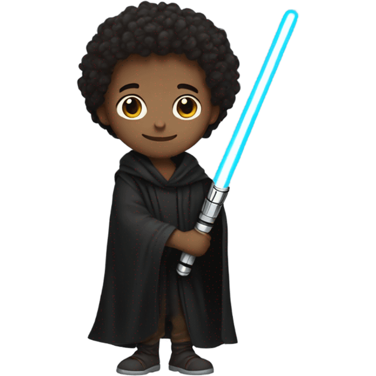 smiling boy in black shirt as a Jedi  emoji