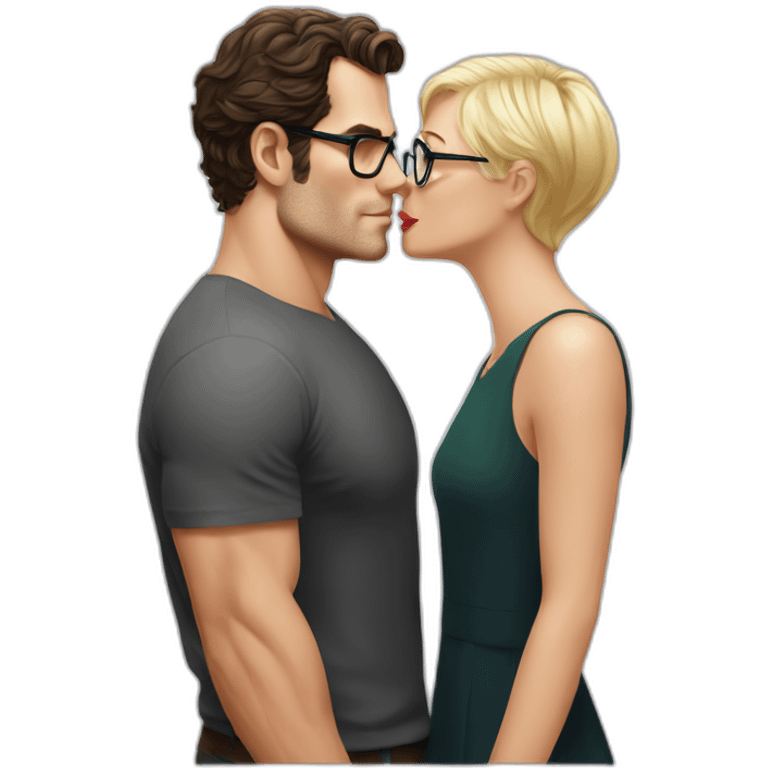 Henry Cavill kissing blond woman wearing glasses, with pixie cut emoji