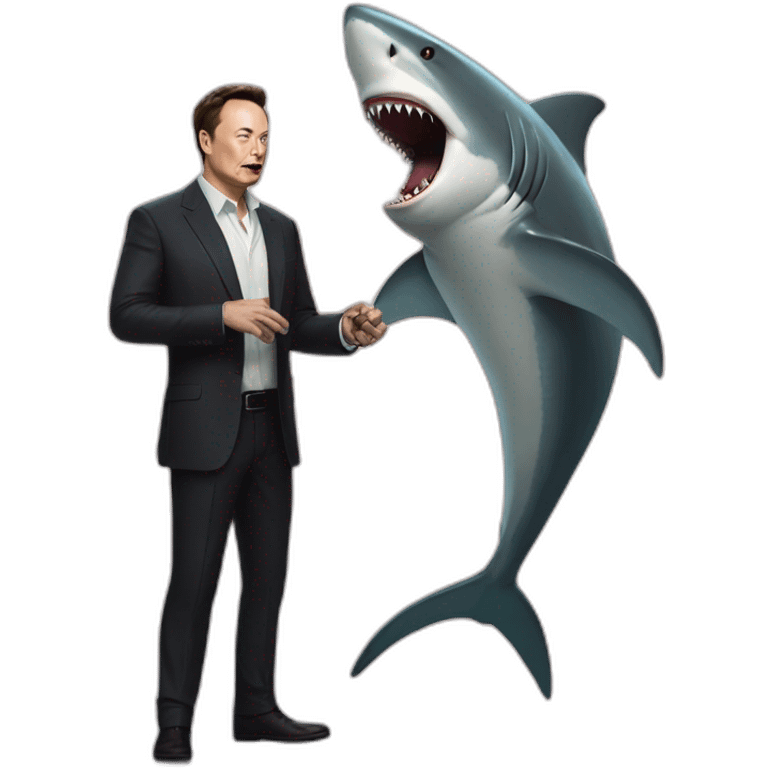 a duel between elon musk and a shark emoji