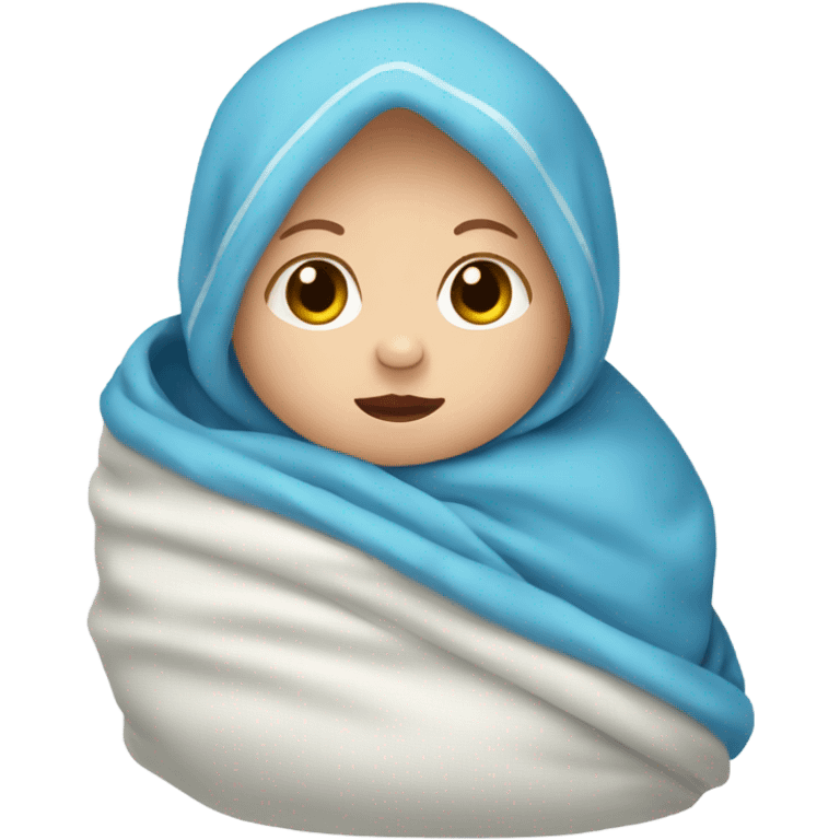 White newborn baby wrapped in blue blanket  emoji