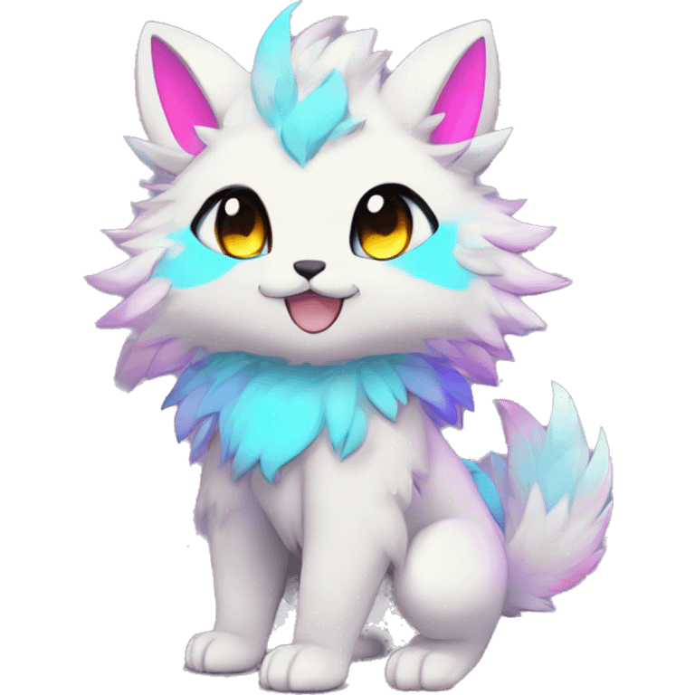 Anthro Fluffy Cool Cute Magical Elemental Shiny Colorful Neon Vibrant Colors Sparkle Kemono-style Chibi Fantasy-Animal-Fakémon-Pokémon-Hybrid Fur Sona Aesthetic Full Body emoji