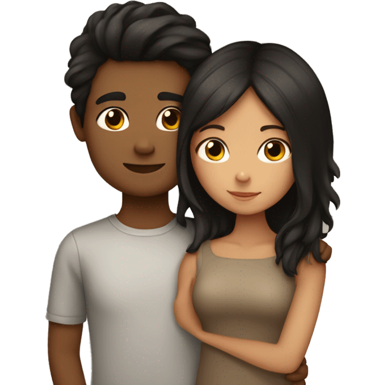 Tan girl with brown hair hugging boy with black hair  emoji