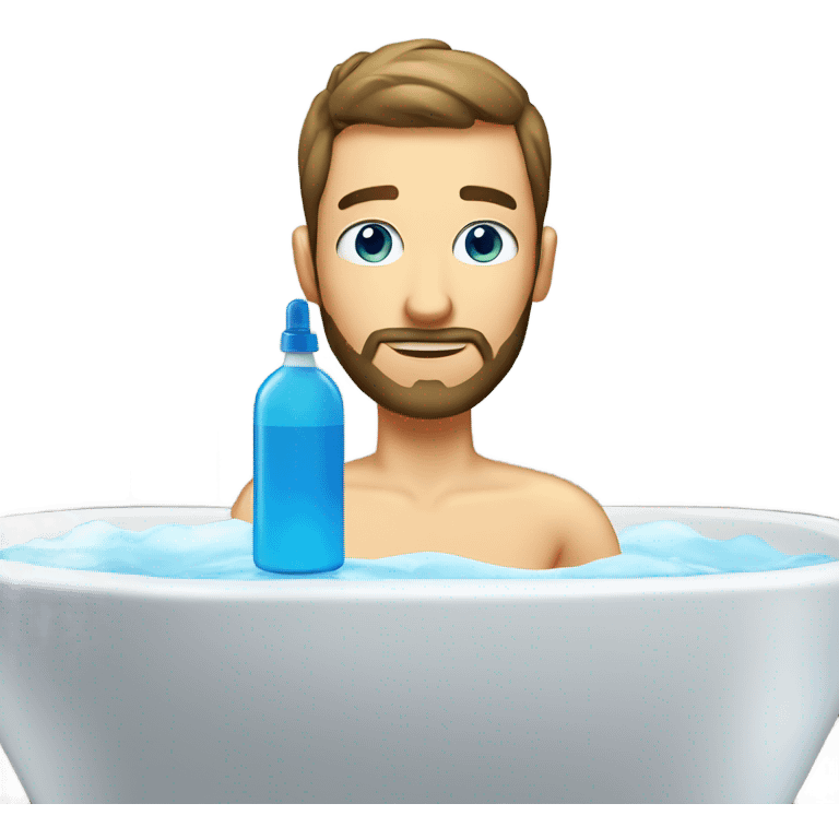 male in bathroom with bottle with blue eyes and chin beard emoji