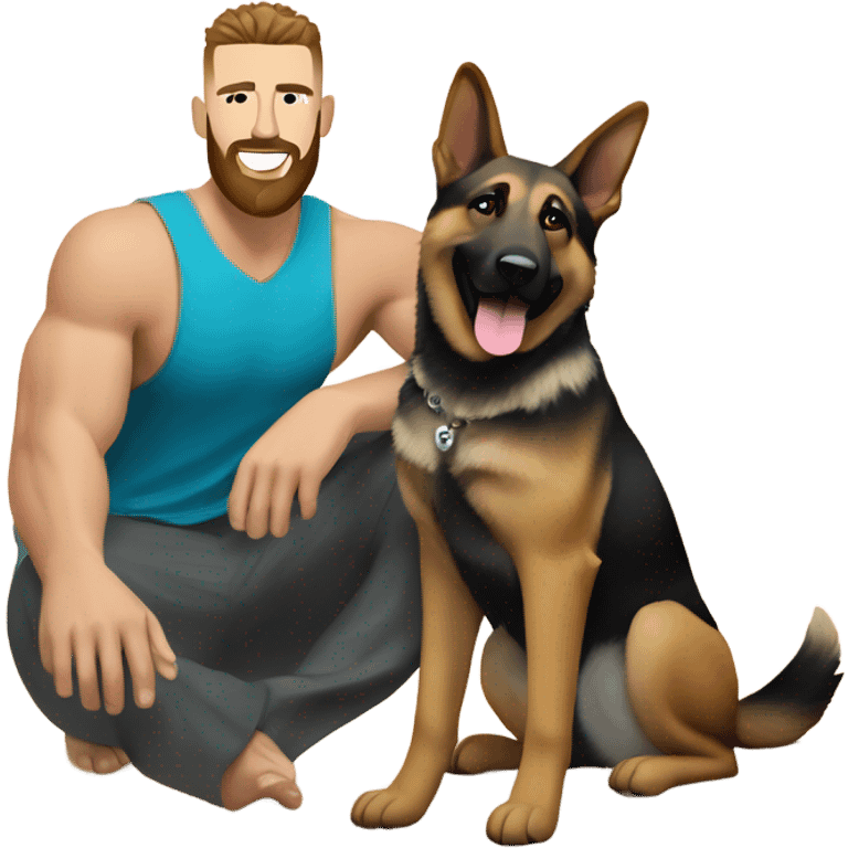 Travis Kelce with German shepherd dog on a beach emoji