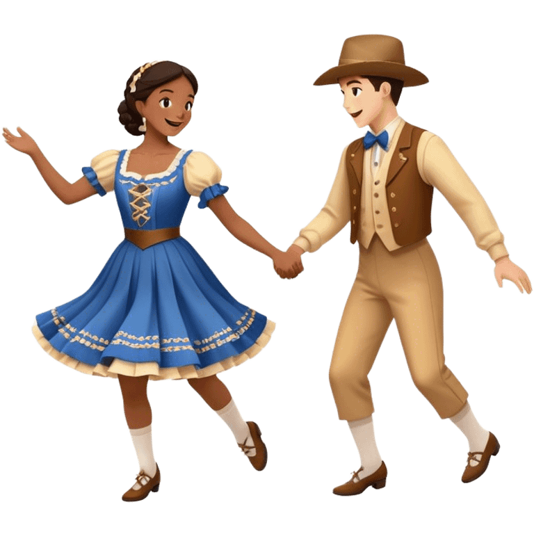 Cinematic Realistic scene of two square dancers in traditional American folk costumes, captured in joyful, coordinated motion with vibrant, rustic lighting that highlights their cultural heritage emoji