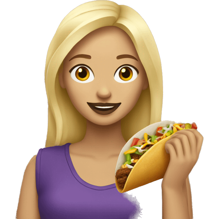 blonde girl eating taco bell emoji