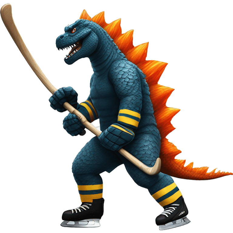 Godzilla dressed as a hockey player emoji