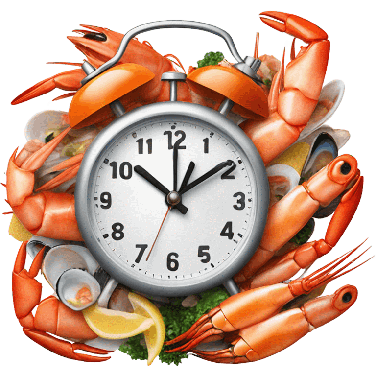 Alarm clock making a juicy and spicy seafood boil  emoji