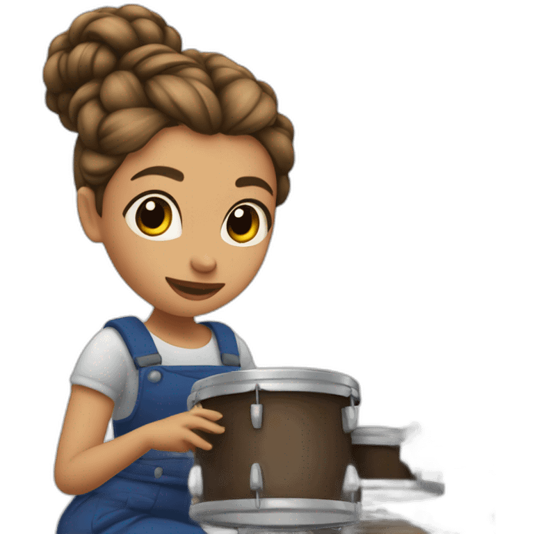 One French girl with one hair bun playing drums emoji