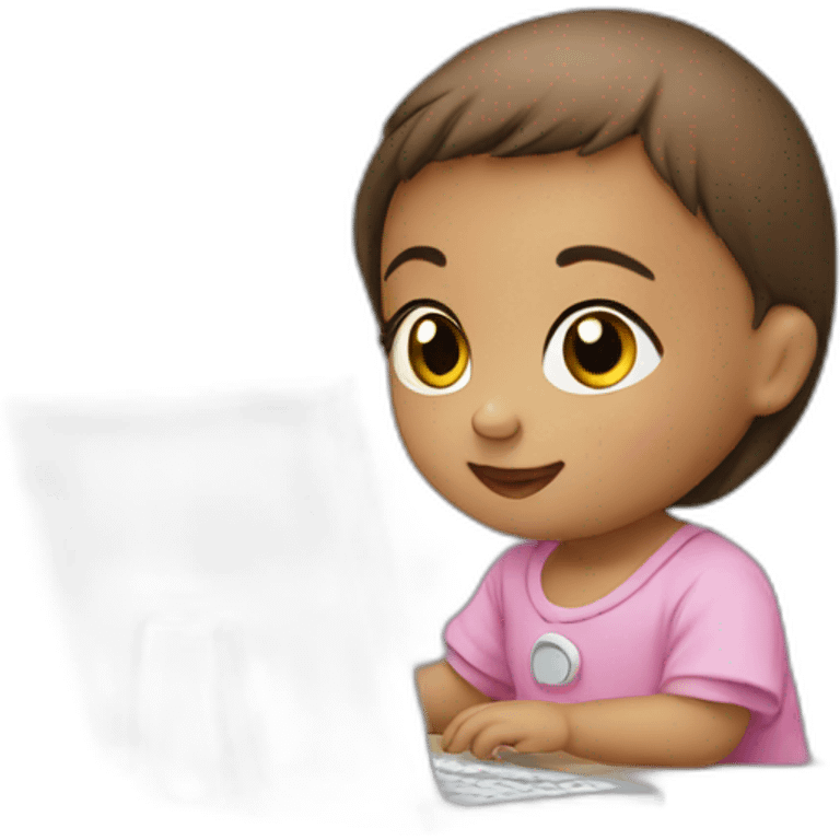 an baby girl using a computer emoji