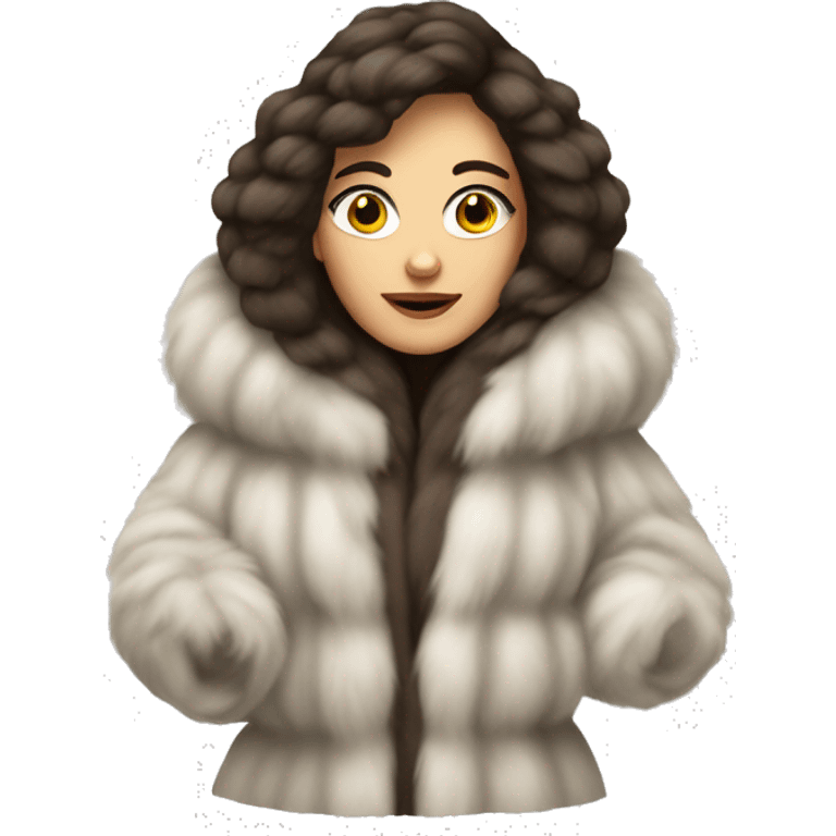 White brunette woman in giant fur coat emoji