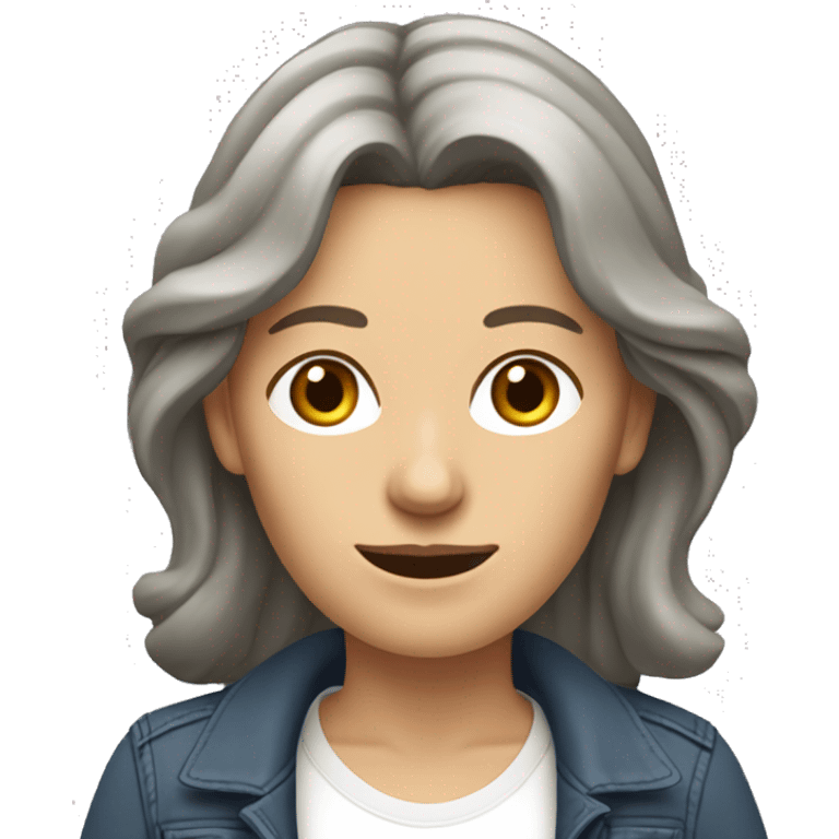 A middle-aged European woman, thin, with long, wavy brown hair. The woman has jeans and a loose T-shirt. She wears dark sneakers. A full-body image. emoji