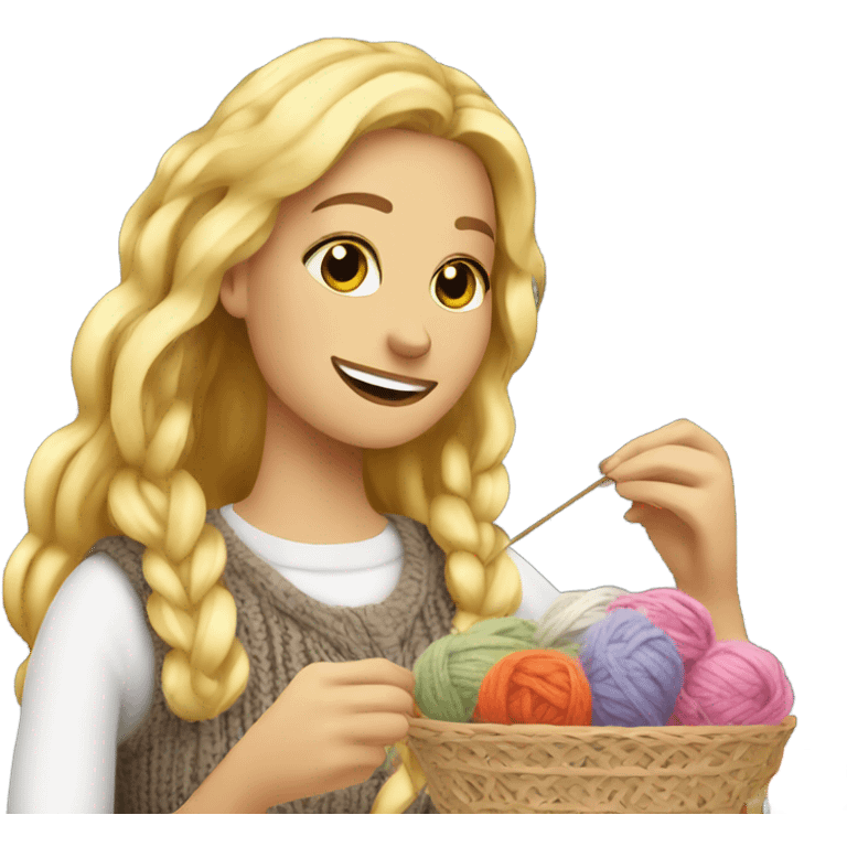 beautiful finnish blonde woman knitting flowers emoji