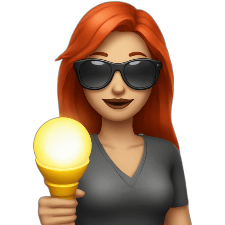 woman-with-long-red-hair-sunglasses-holding-bright-flashlight emoji