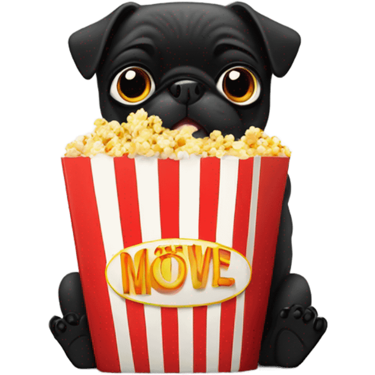 Black pug eating movie theater popcorn emoji