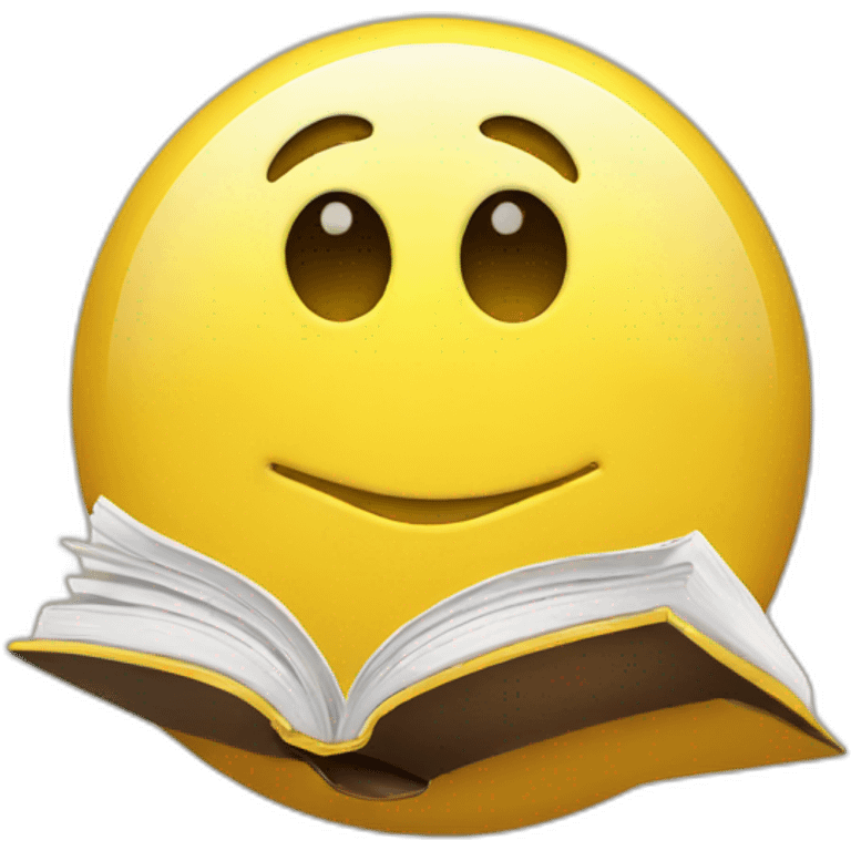 yellow glossy round emoji holding book emoji