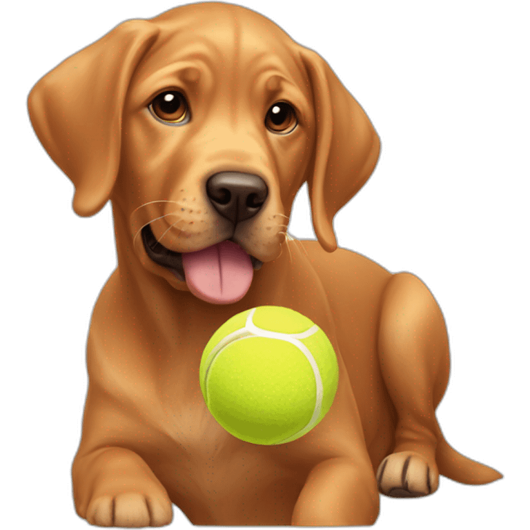 Puppy Red labrador holding a tennis ball on his mouth emoji