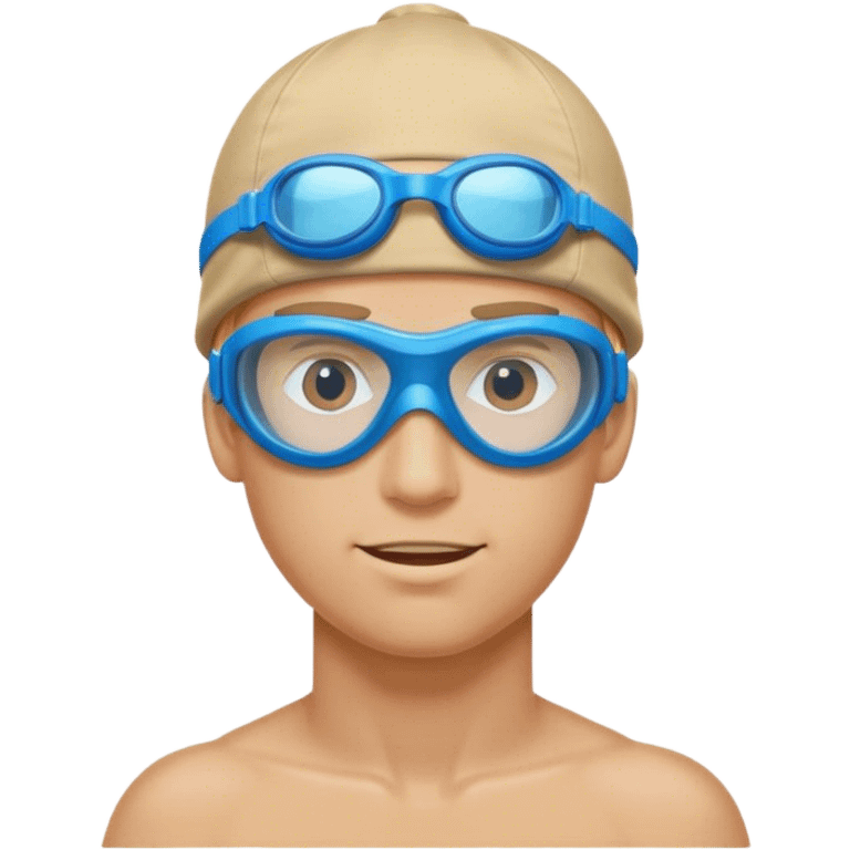 blond man swimmer with blue goggles and cap half body emoji