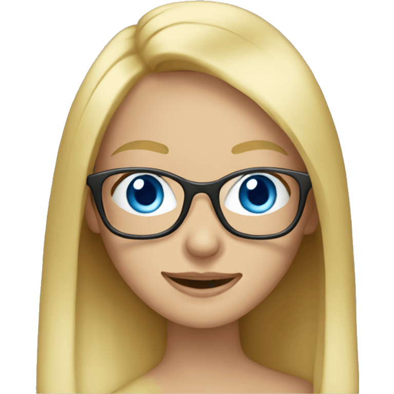 Long blonde hair girl blue eyes with glasses behind laptop emoji