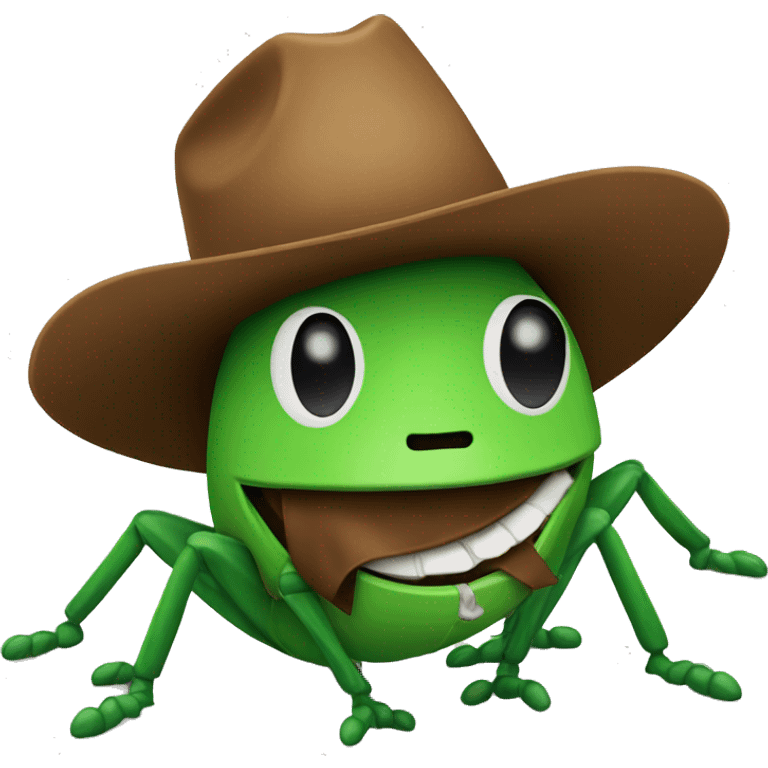 A green cricket wearing a brown cowboy hat with a green bill on it emoji