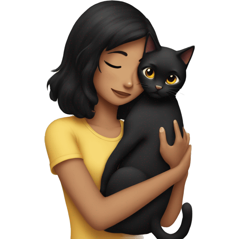 girl with black hair hugging a black cat emoji