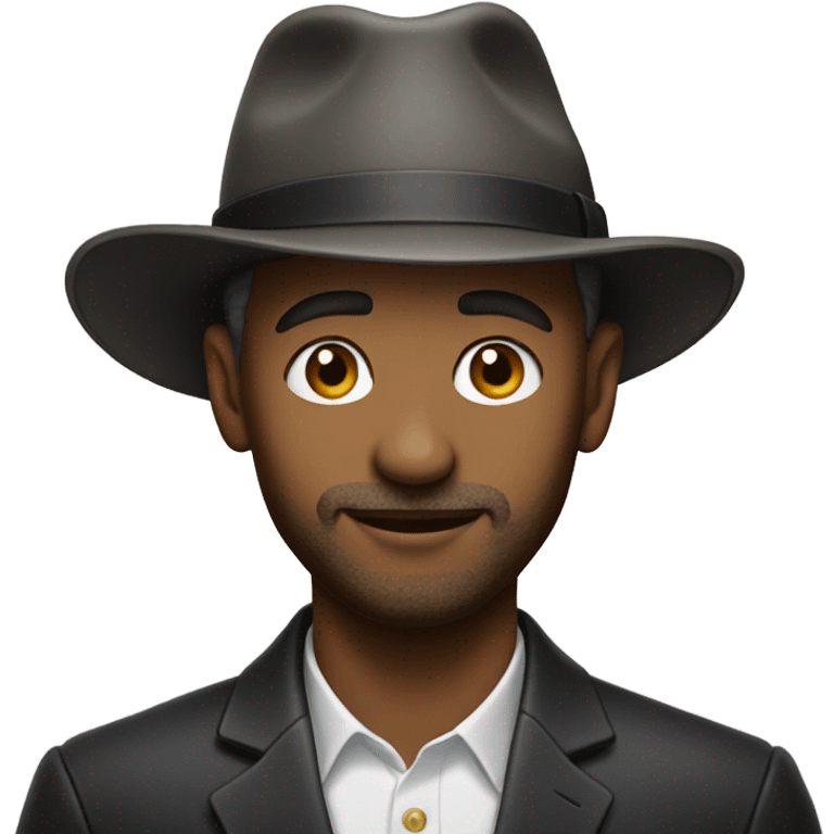 portrait of a stylish male with a very small hat emoji