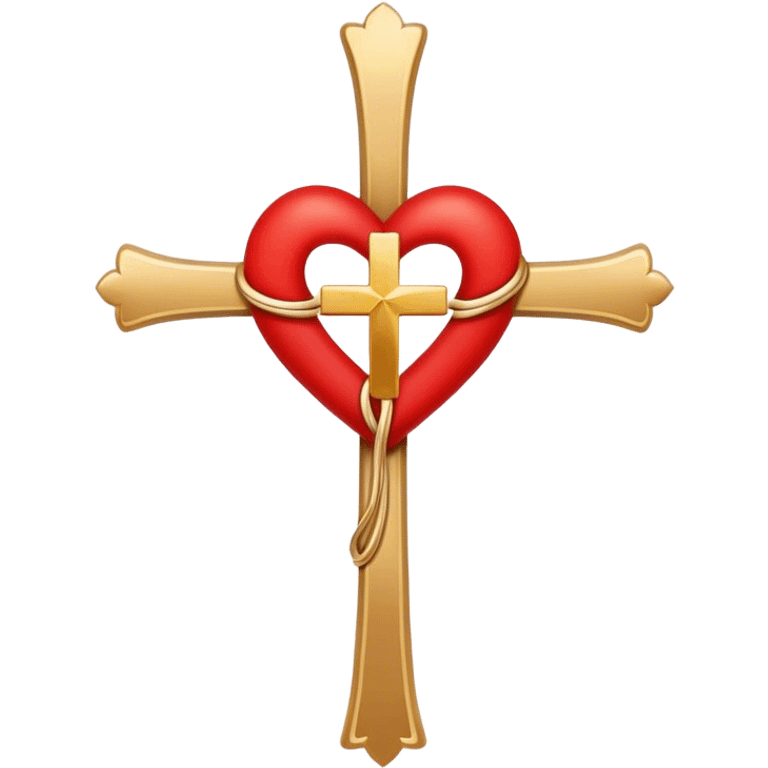 Two red  heart outlines  entwined with a simple gold cross  emoji