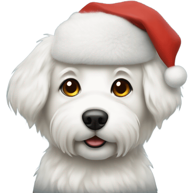 White fluffy dog with Santa hat emoji