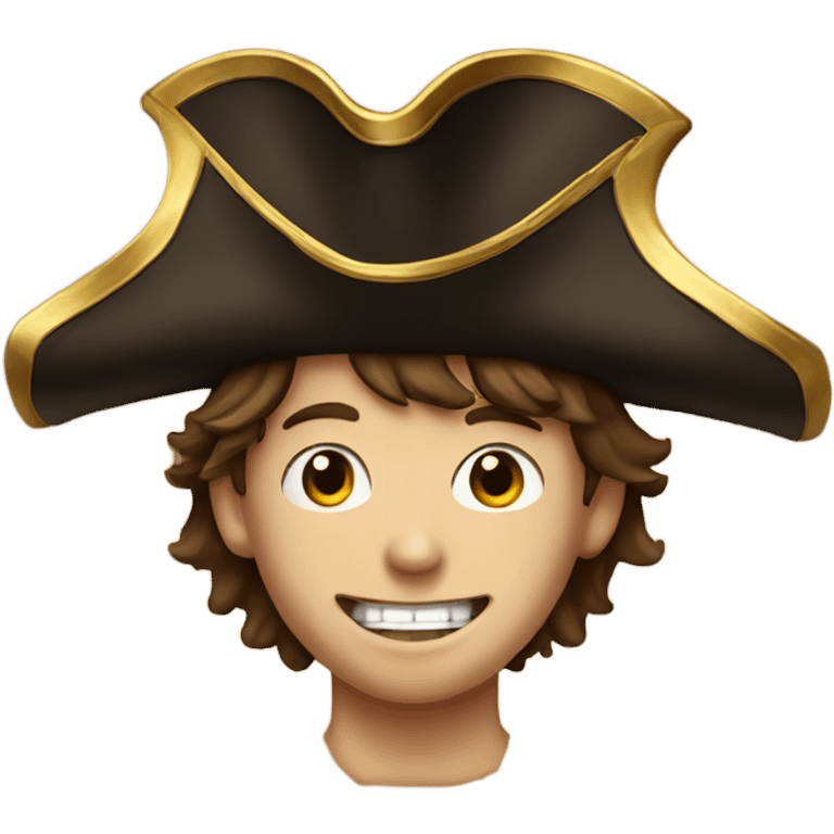 brown haired boy portrait wearing pirate hat and gold tooth emoji