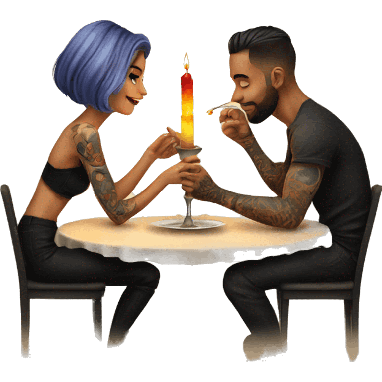 romantic candle light dinner for beautiful tattooed couple emoji