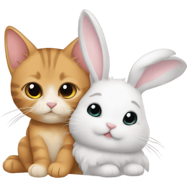 Cat and bunny cuddling emoji