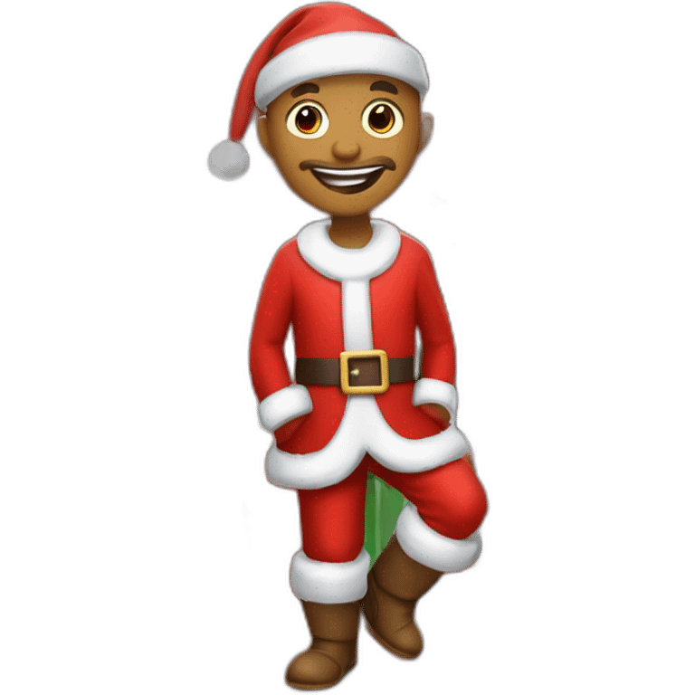 happy snov man with red cristmas dress and gifts under cristmas tree emoji