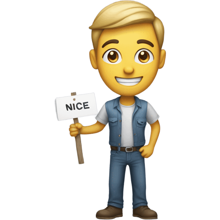 man holding sign that says nice emoji