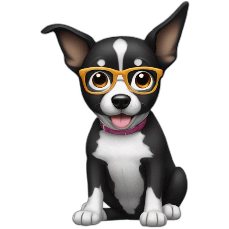 Black dog with short hair and white su glasses emoji