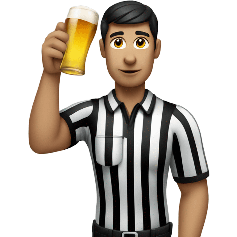 Dark haired Football Referee drinking beer emoji