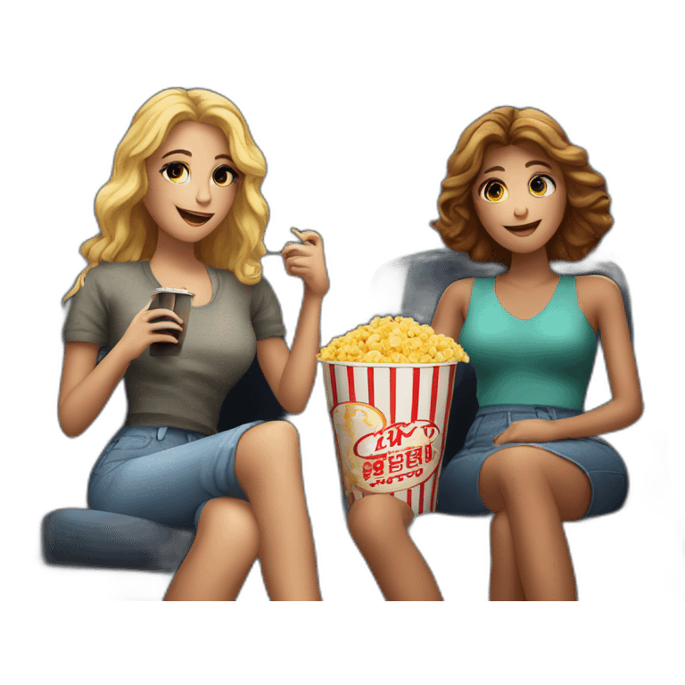 two beautiful ladies watching movie at the cinema, dark background emoji