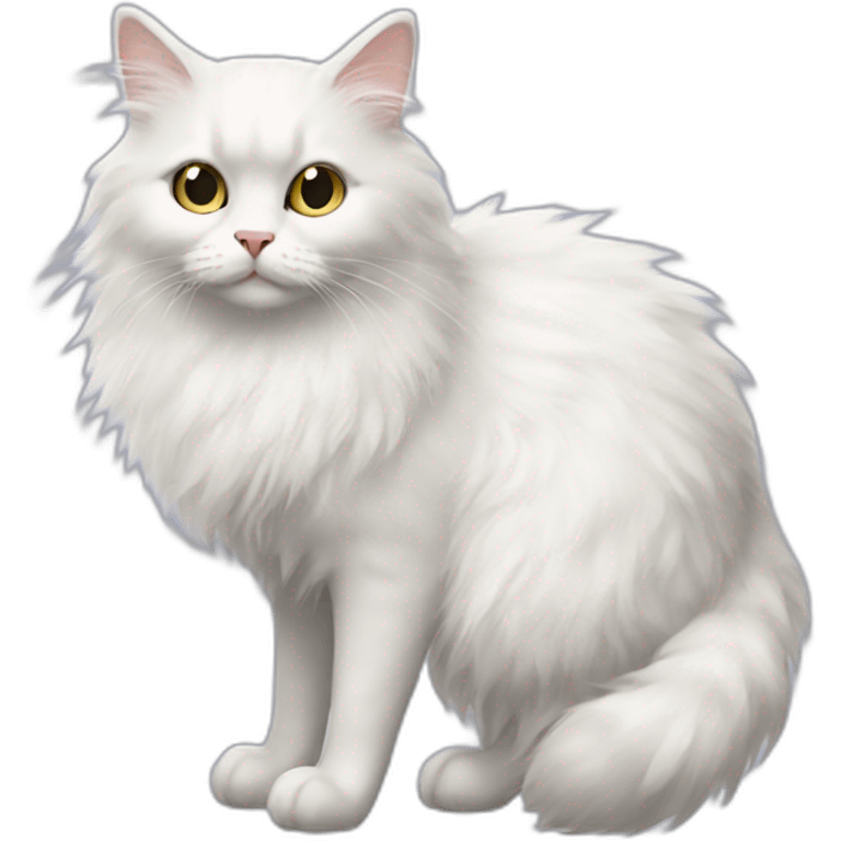 white fluffy cat with mermaid legs emoji