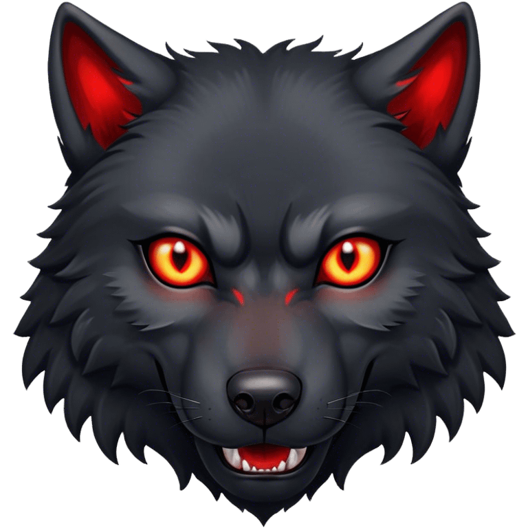 Evil aggressive black wolf with red eyes emoji