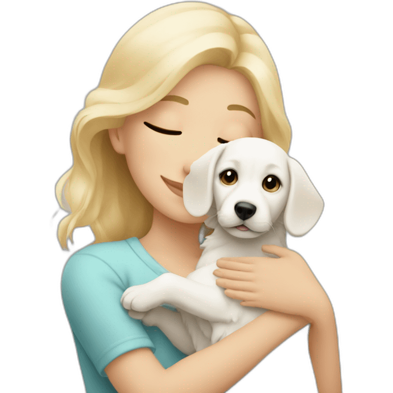 Blonde girl hugging a white puppy emoji