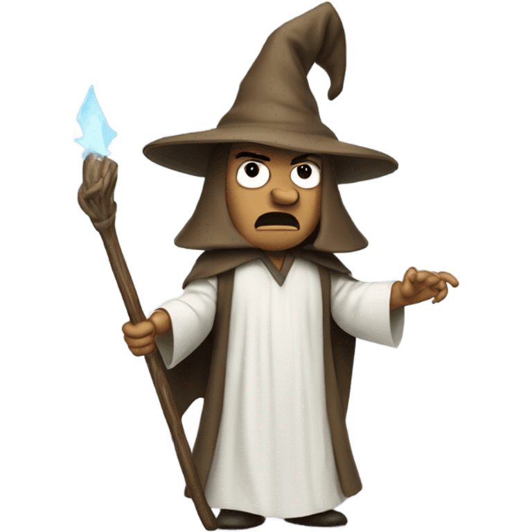 man with white pointy wizard hat/robe, angry emoji