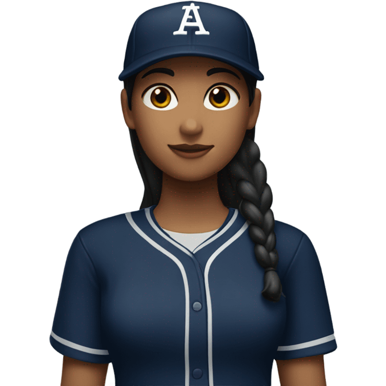 Black long hair girl wearing navy ballcap emblazoned with a G logo and baseball uniform emoji