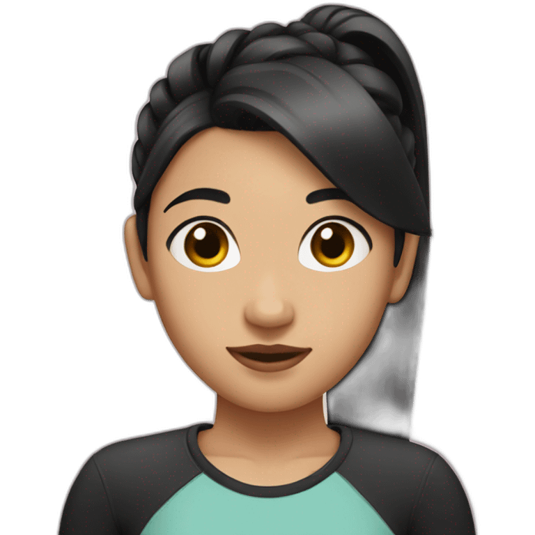 Girl with black hair, ponytail and two front locks. emoji