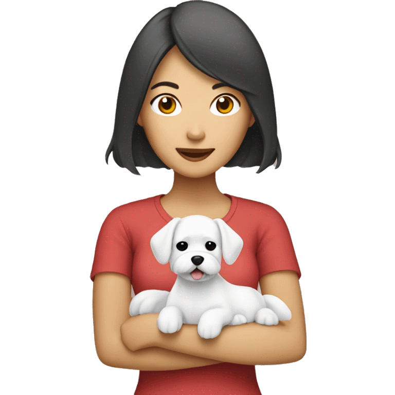 Asian woman holding a Maltese emoji