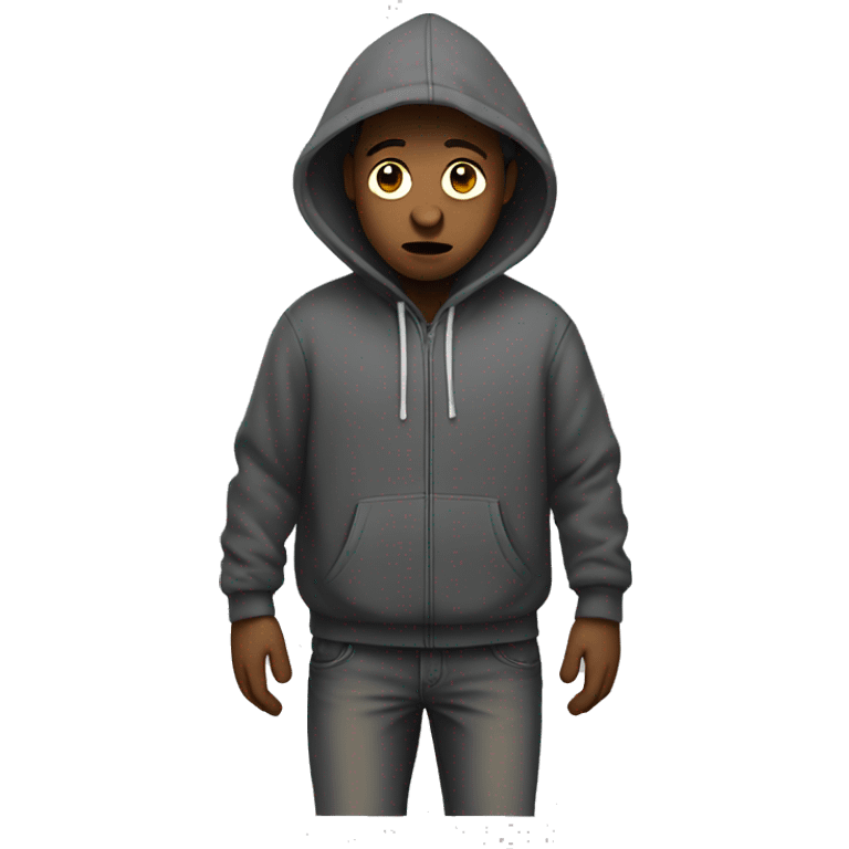 person with hoodie on looking sad and walking with hands in his hoodie emoji