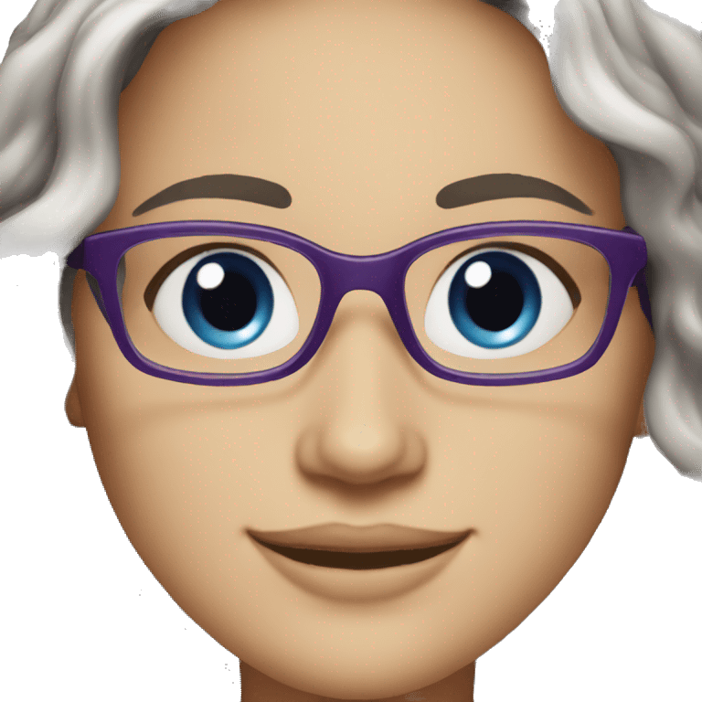 Smiling woman,blue eyes, eyeglasses, dark violet wavy hair emoji