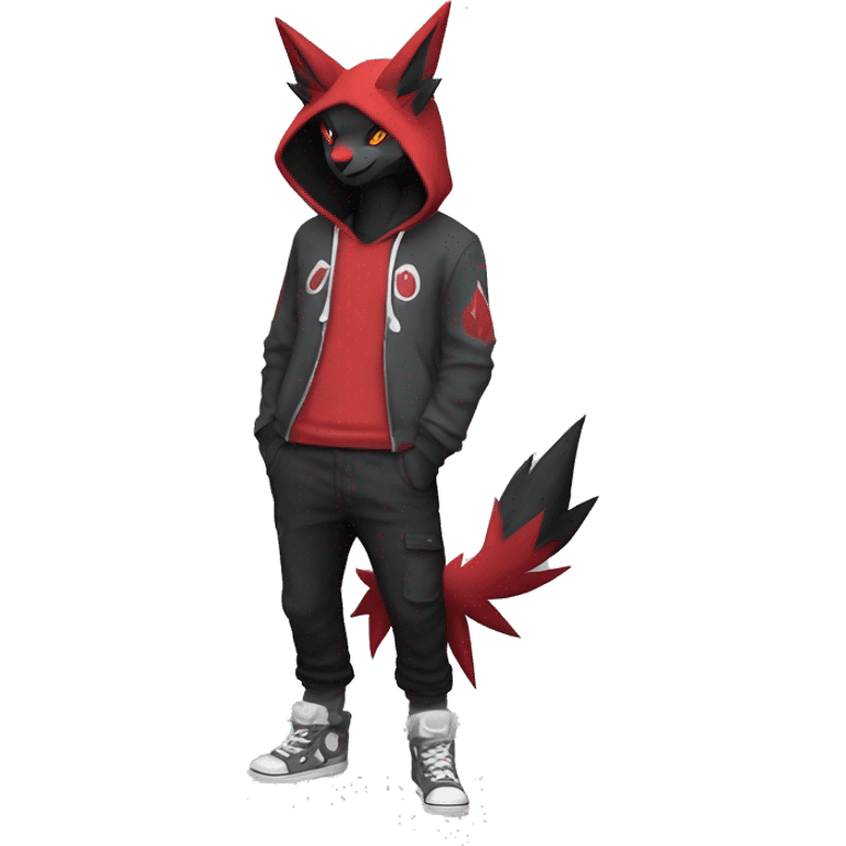 Edgy Cool Anthro Zoroark-Zangoose-Litten Fakemon Fursona Hoodie Full Body emoji