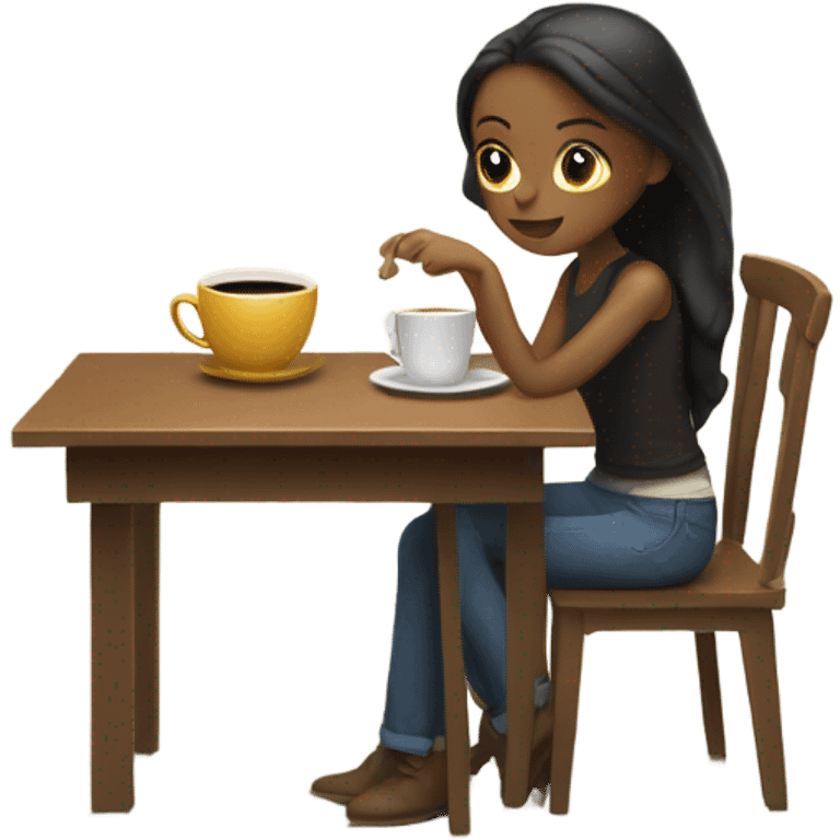 girl working with a coffee emoji