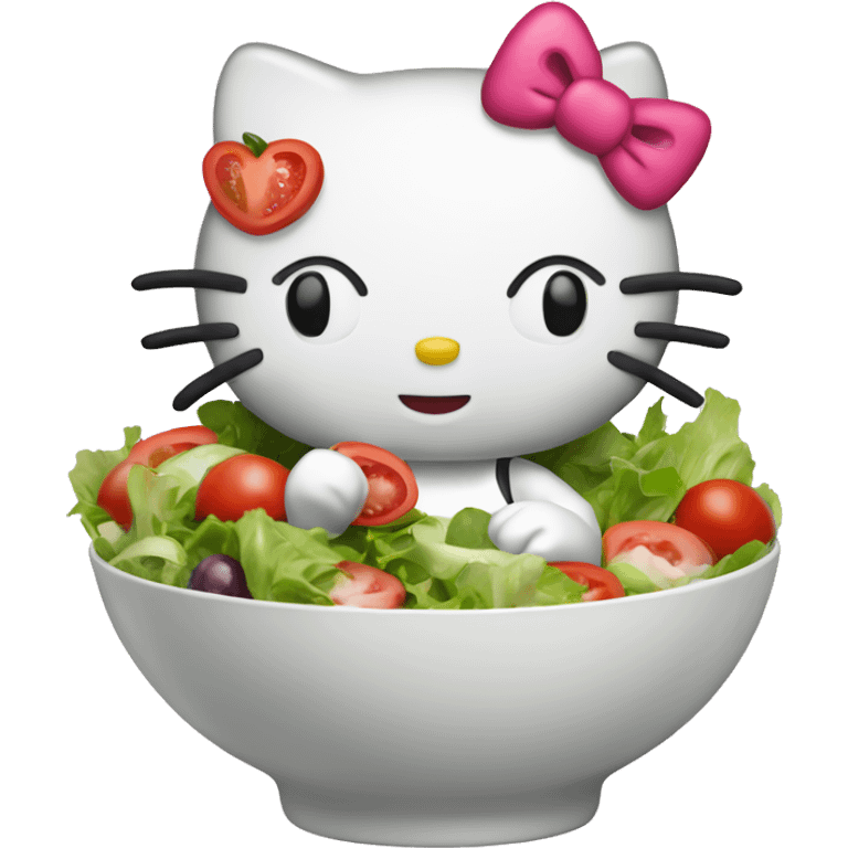 Hello kitty eating a bowl of salad emoji